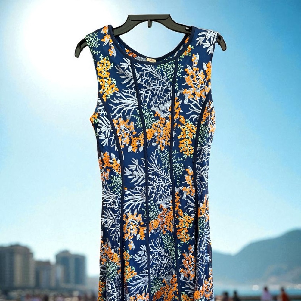 Reba Floral A-Line Dress in Blue and Yellow